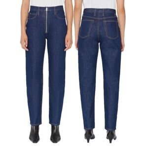 Frame Blue Cotton High Rise Le High Tight Straight Leg Exposed Zipper Jeans 32